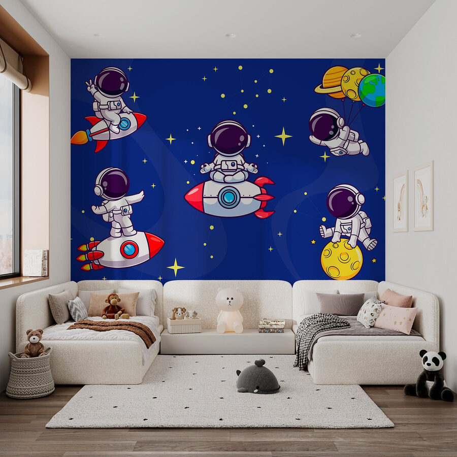 Kreslený astronaut ve vesmíru