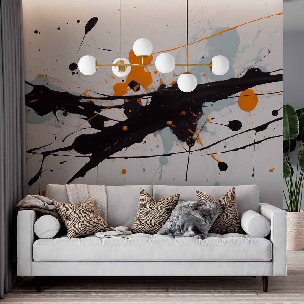 Black and orange paint splatter