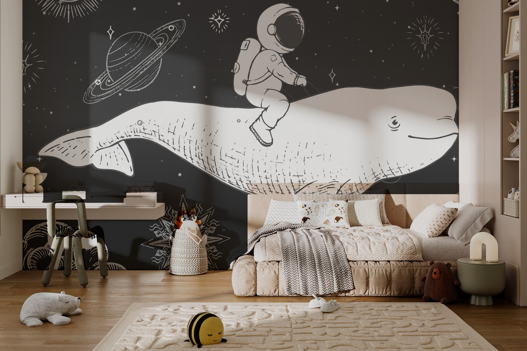 Drawing of a person riding a whale