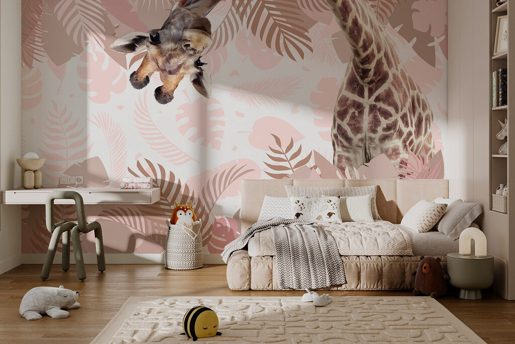 Giraffe with a pattern of leaves