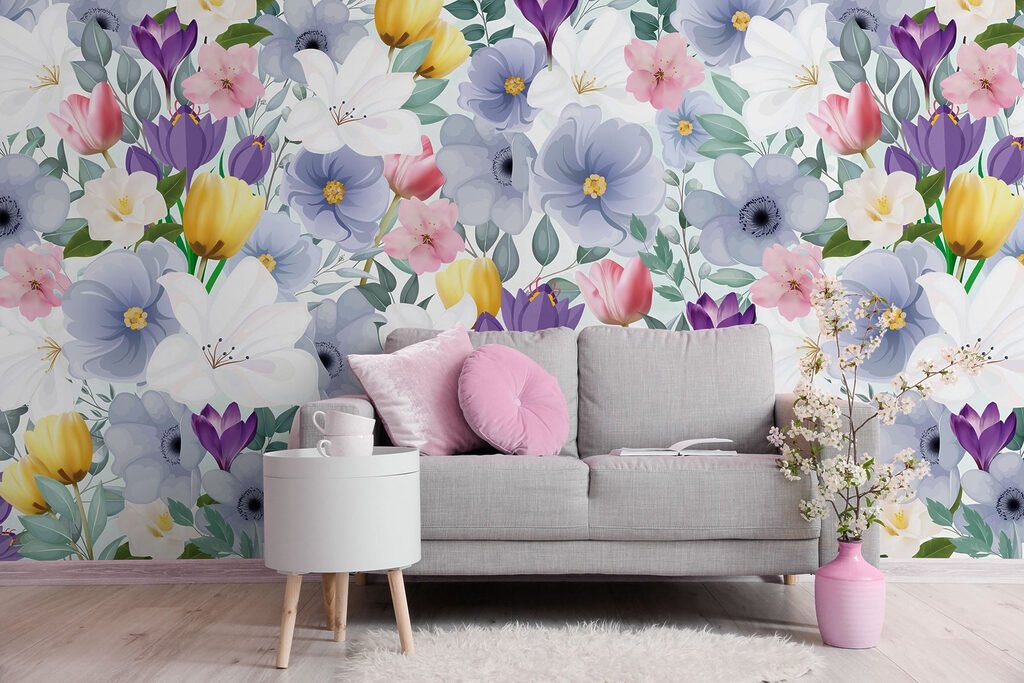 Group of flowers with leaves