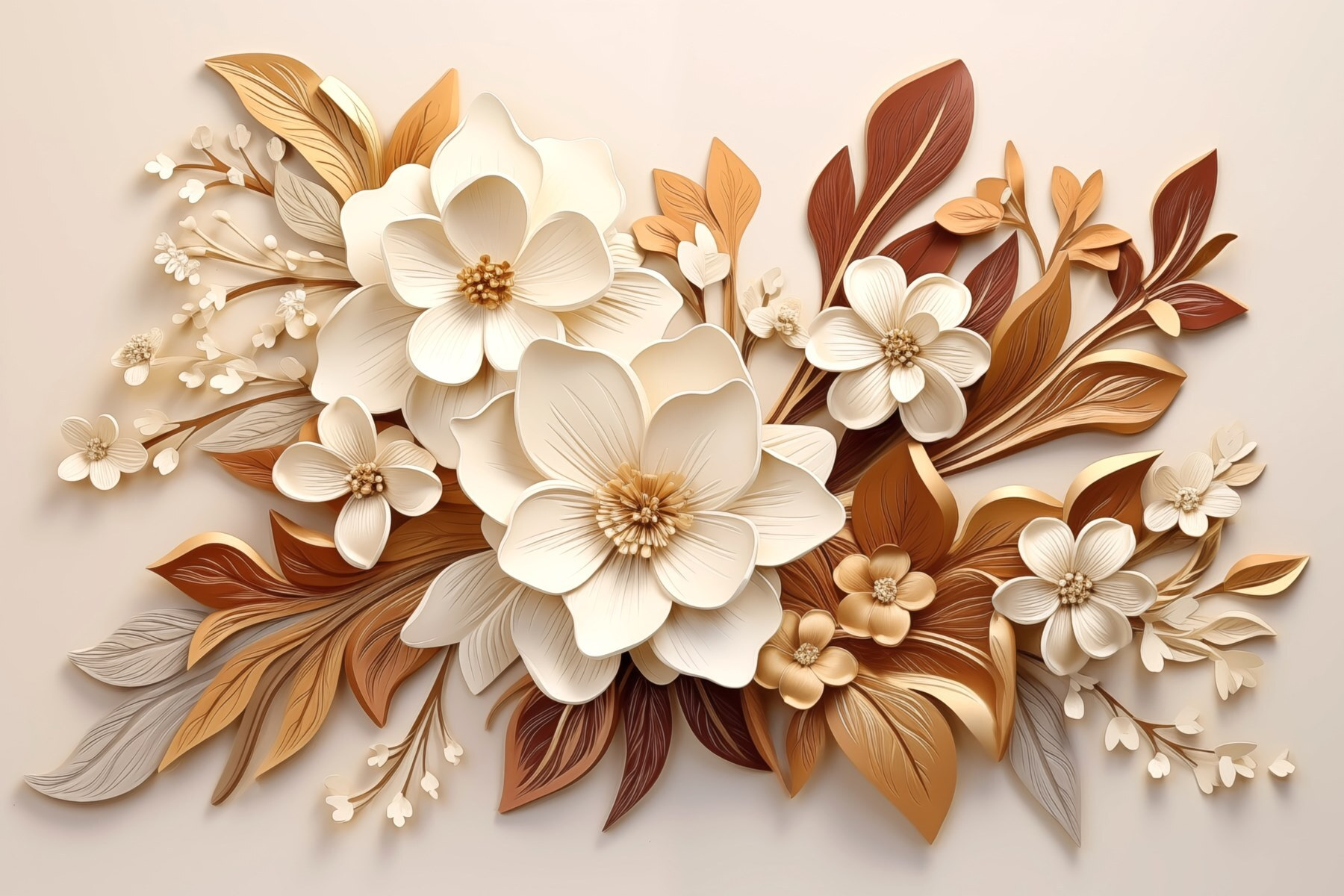 Group of white and brown flowers Group of white and brown flowers