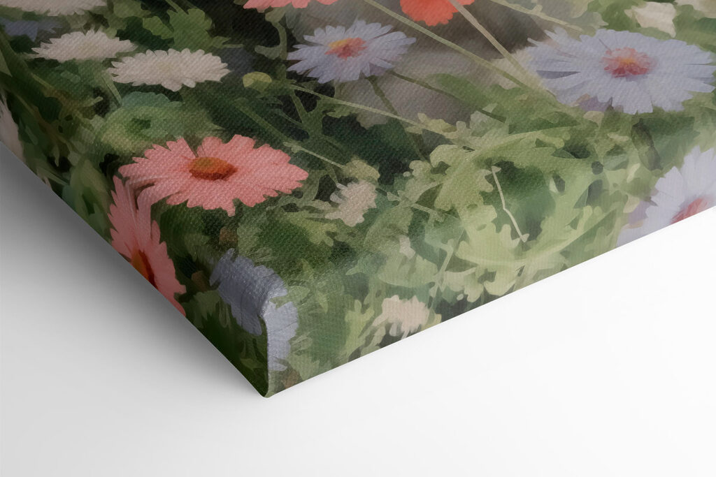 White cat in a field of flowers