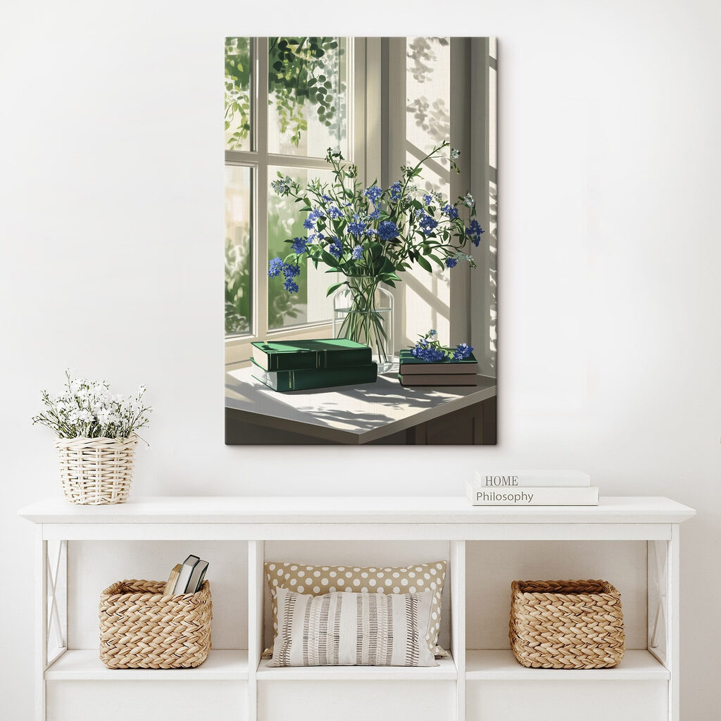 Vase of flowers in front of a window