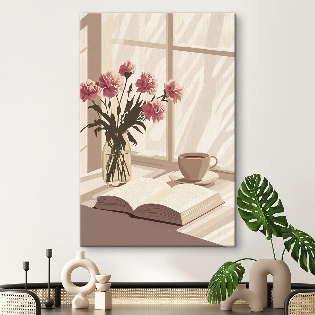 Book and a vase of flowers