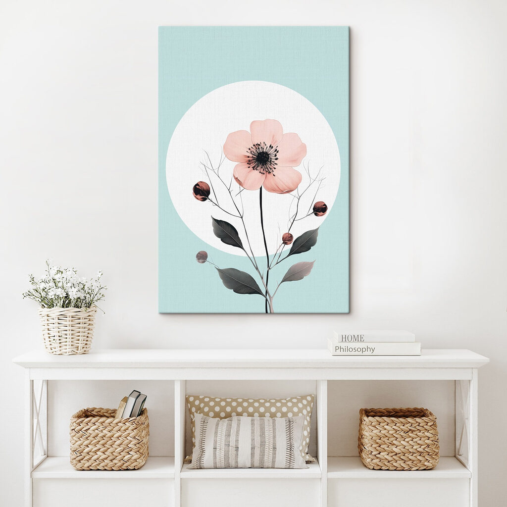 Pink flower with black center and leaves