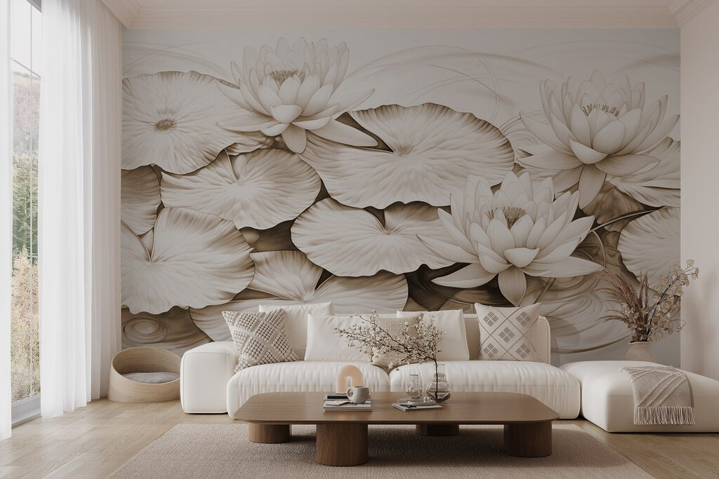 Drawing of lily pads and water lilies