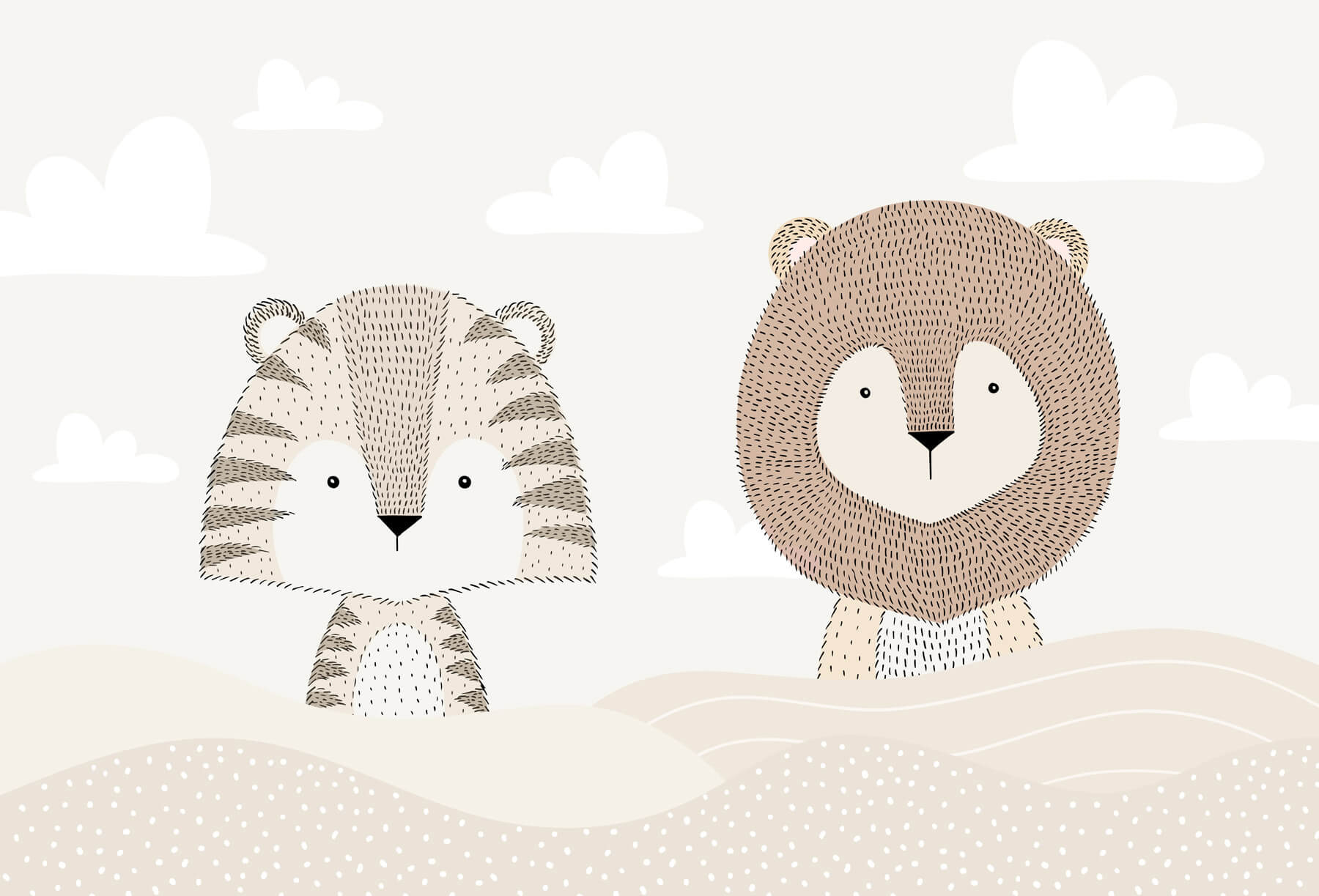 Lion and tiger in a desert Lion and tiger in a desert