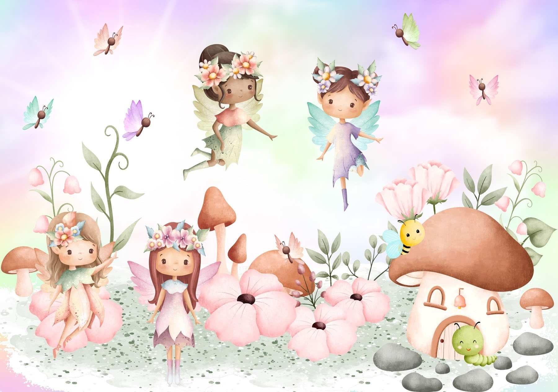 Group of fairies in a garden