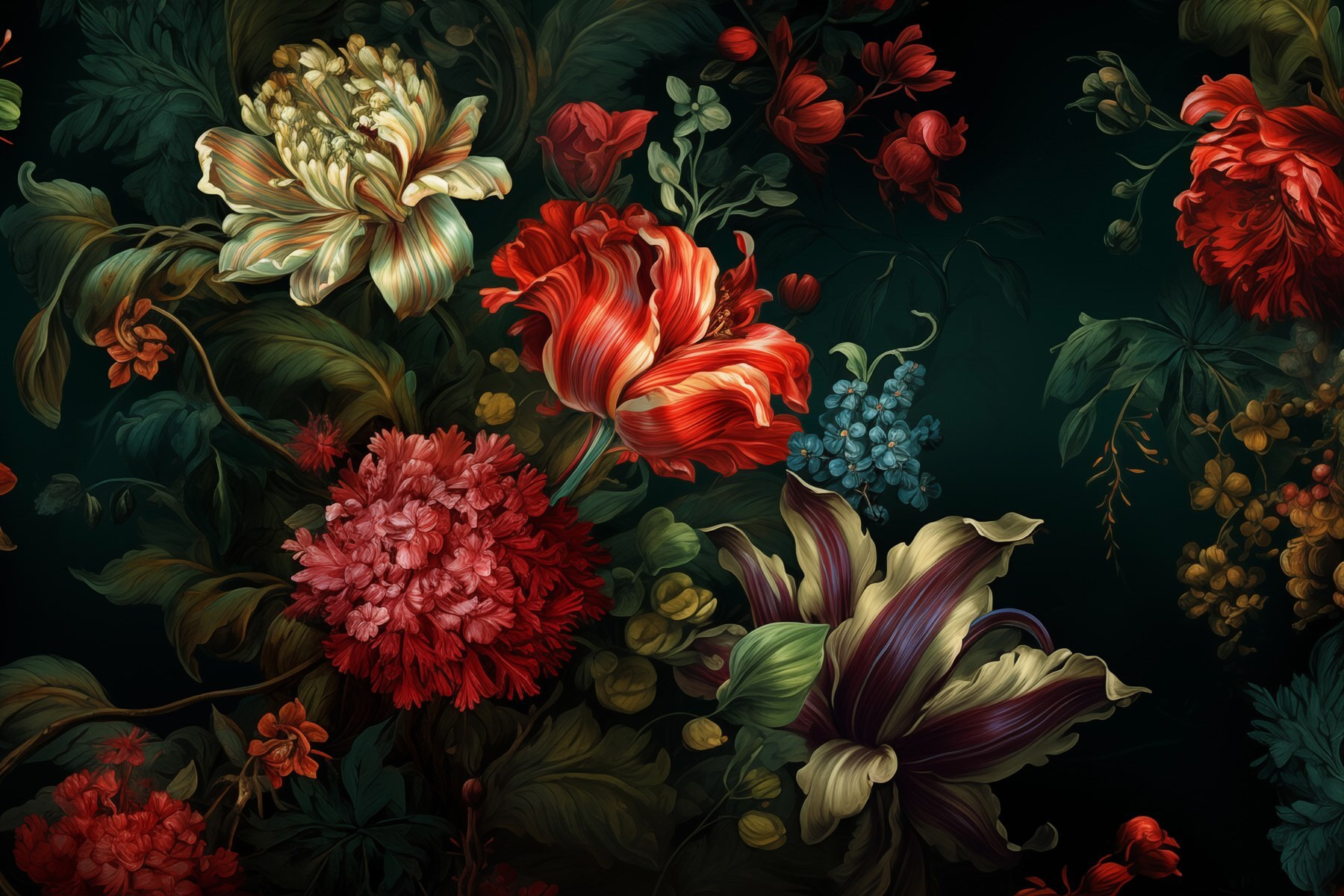Painting of flowers on a dark background