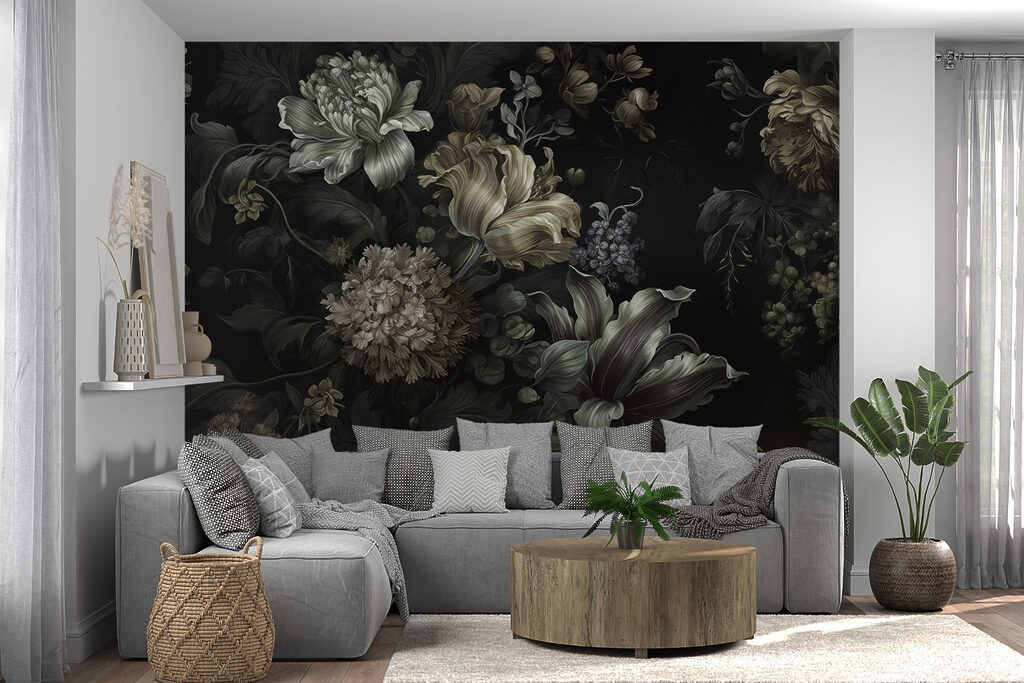 Painting of flowers on a black background Painting of flowers on a black background