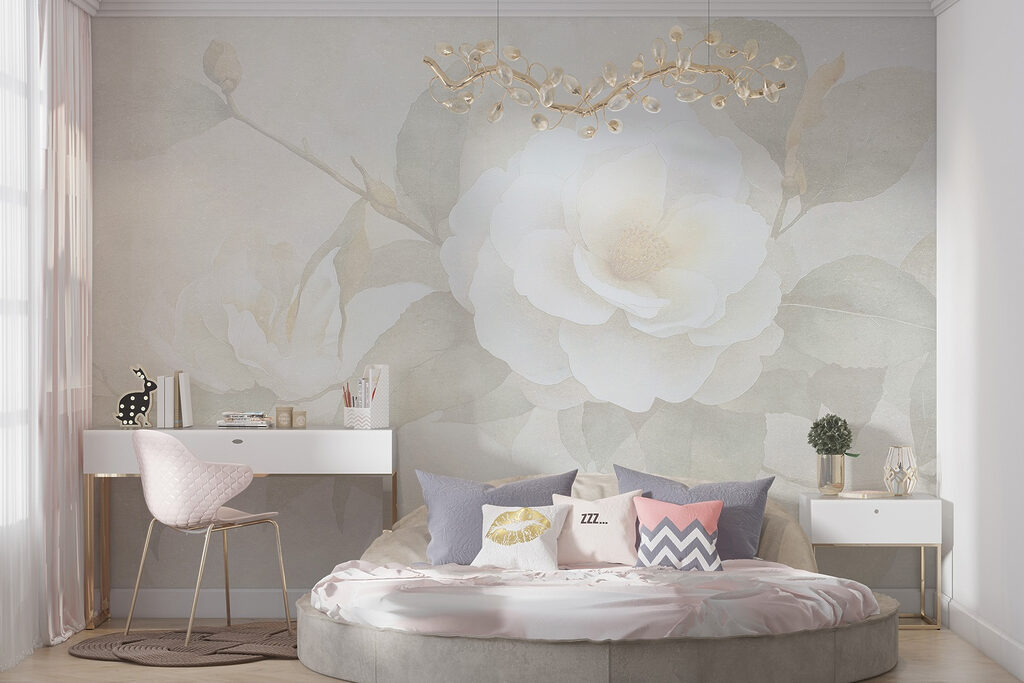 White flower with green leaves