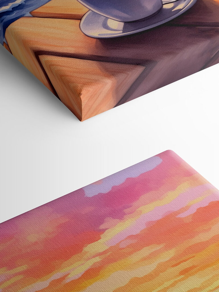 Cup of coffee on a table overlooking a body of water