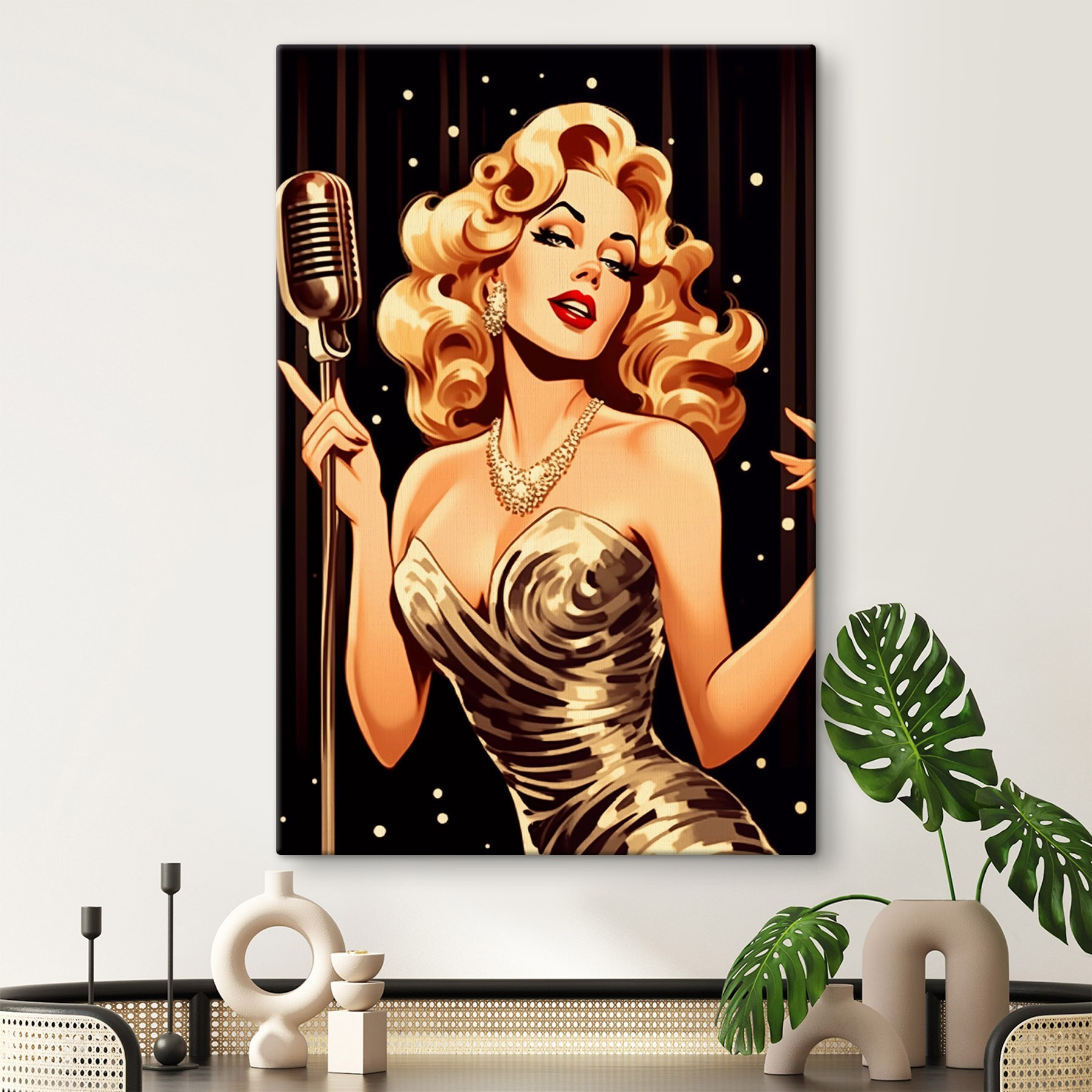 Woman singing into a microphone