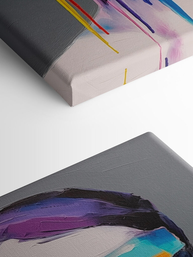 Painting of a woman with colorful paint on her face