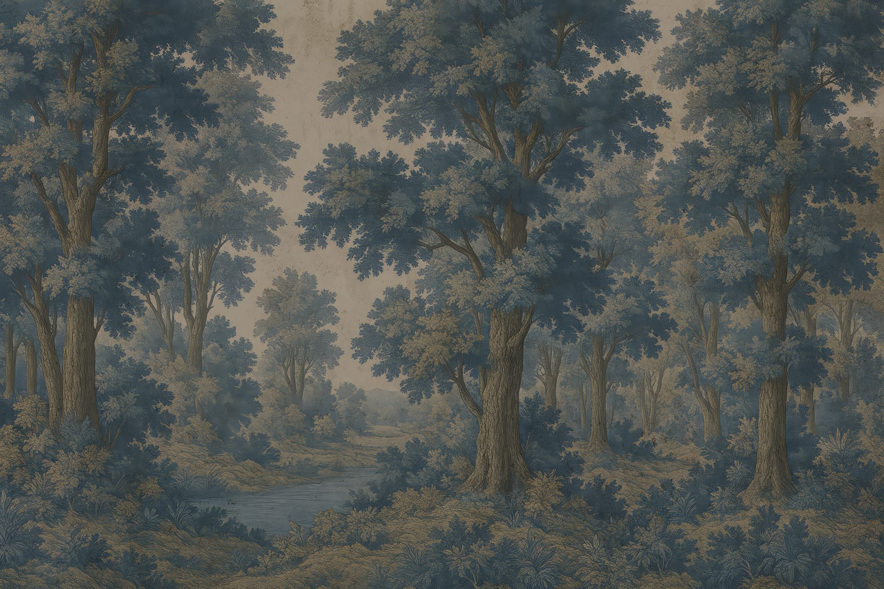 Painting of trees and a river