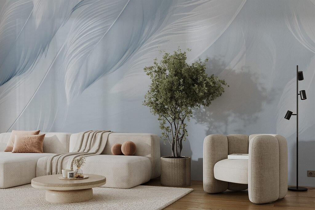 White feathers on a white background