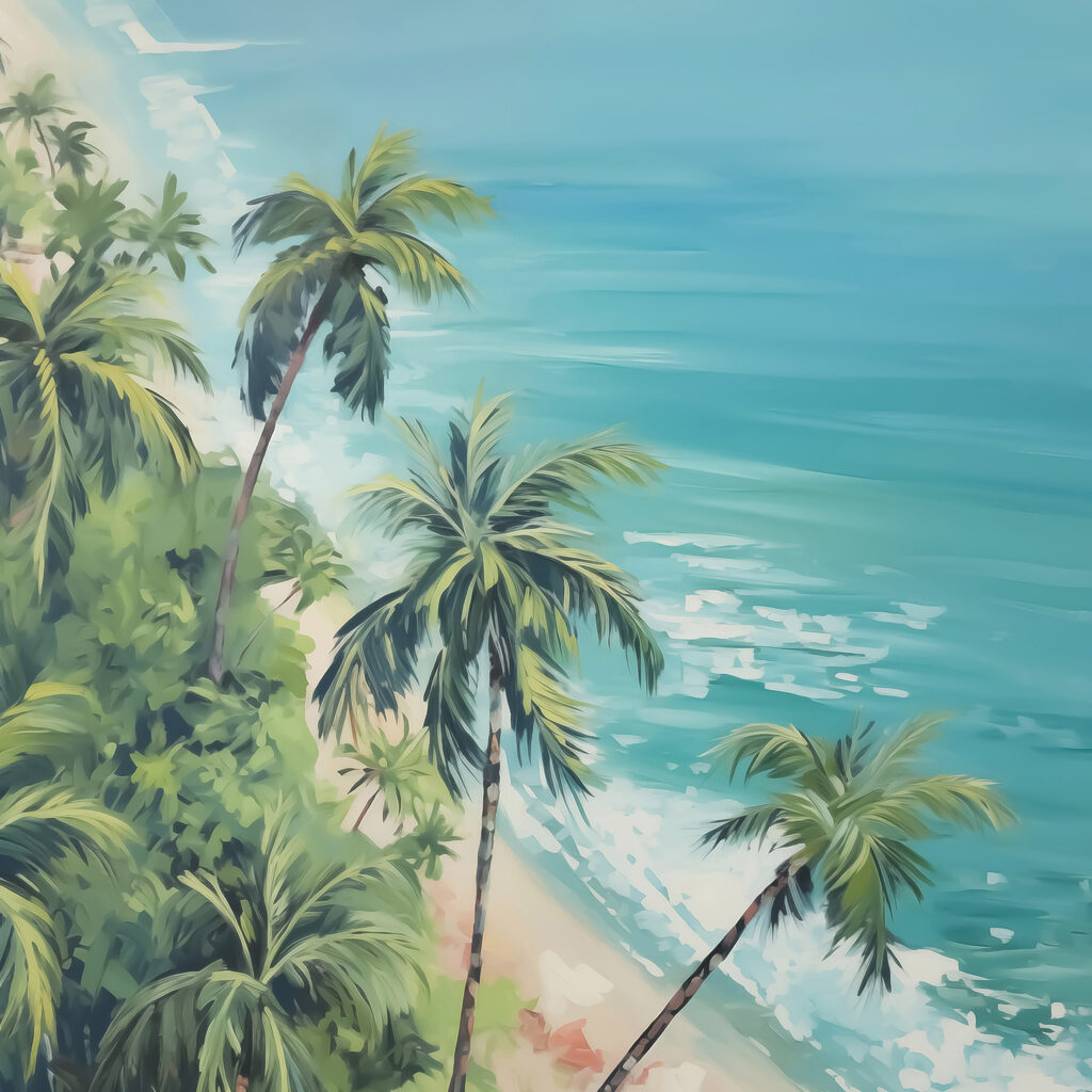 Beach with palm trees and blue water