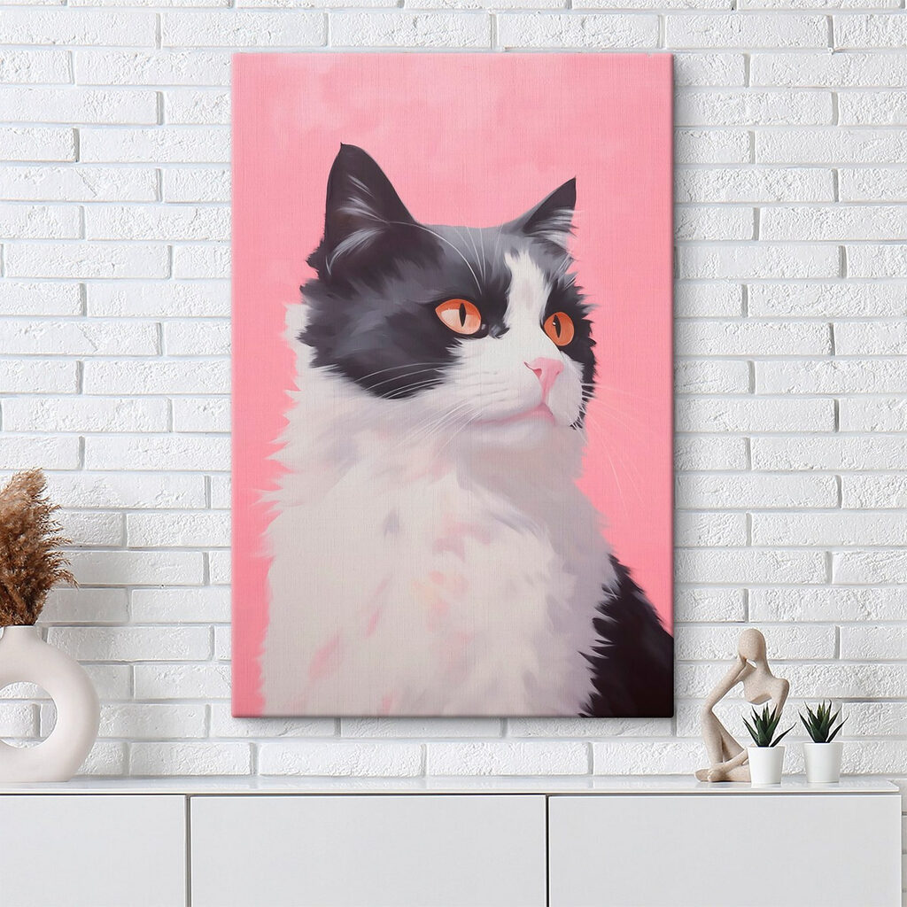 Black and white cat with orange eyes