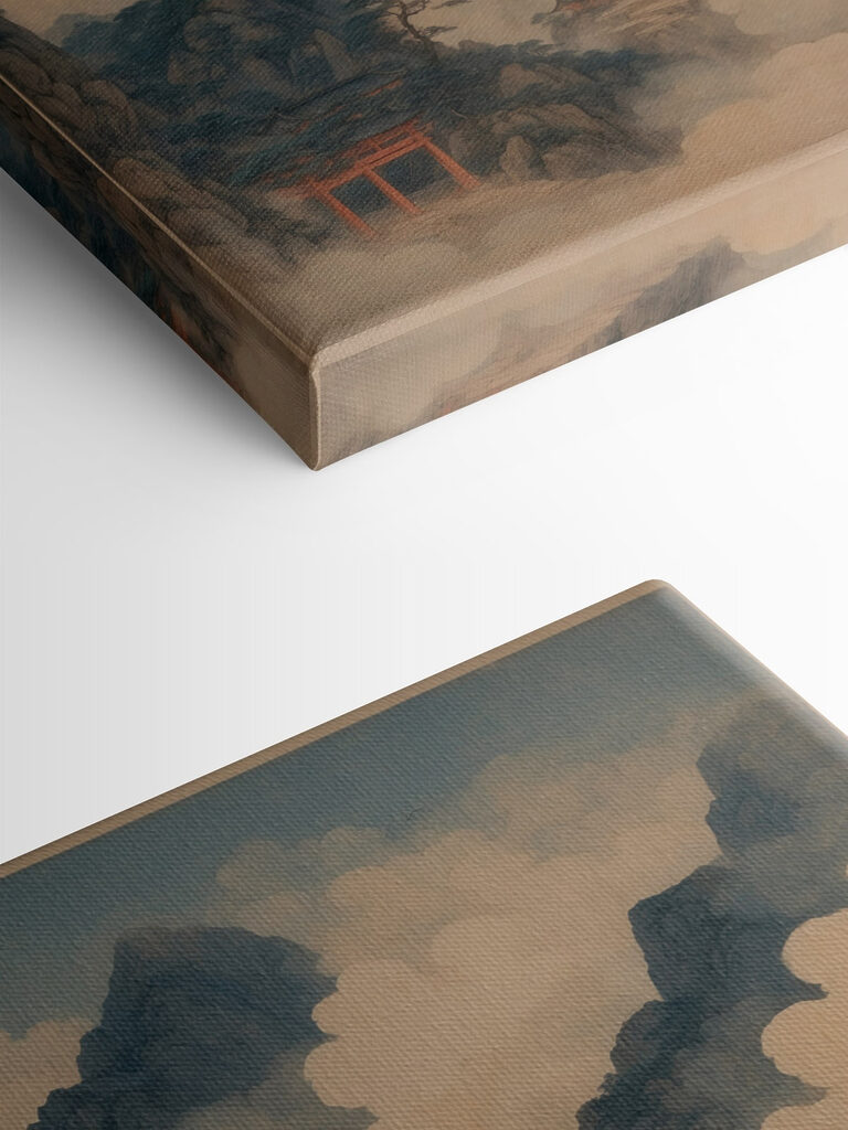 Painting of a temple on a mountain Painting of a temple on a mountain