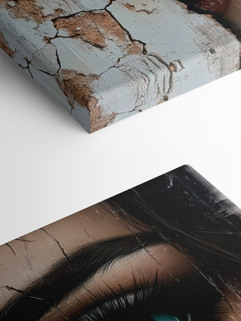 Woman's face with a cracked wall