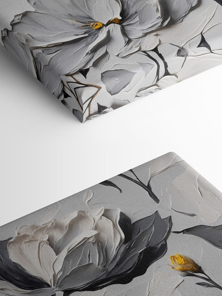 Painting of flowers on a white surface