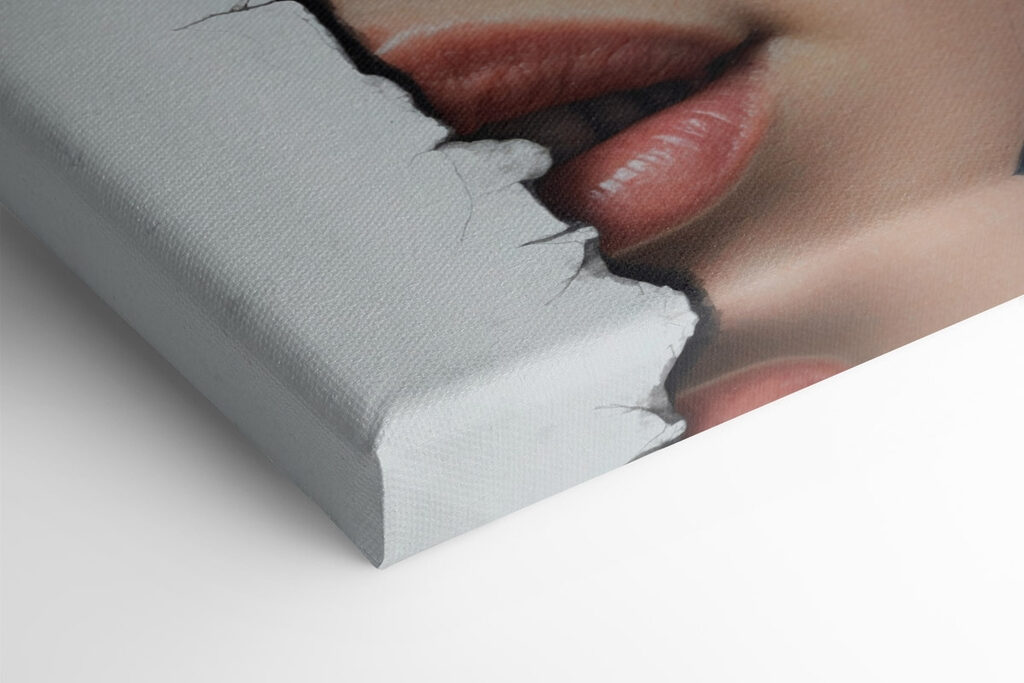Woman's face with a torn paper