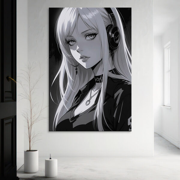 Žena s dlouhými blond vlasy se sluchátky na uších Žena s dlouhými blond vlasy se sluchátky na uších