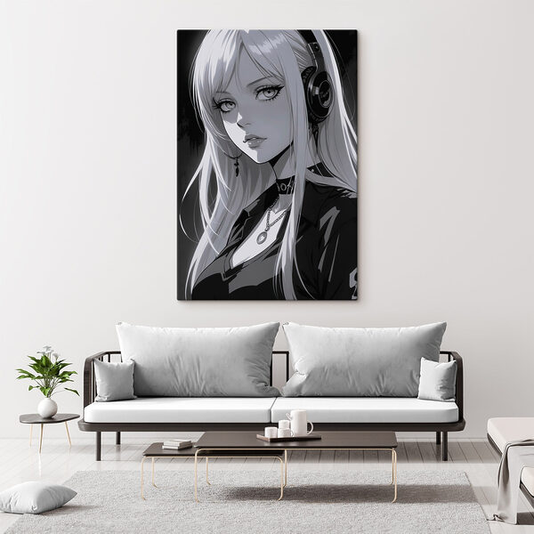 Žena s dlouhými blond vlasy se sluchátky na uších Žena s dlouhými blond vlasy se sluchátky na uších