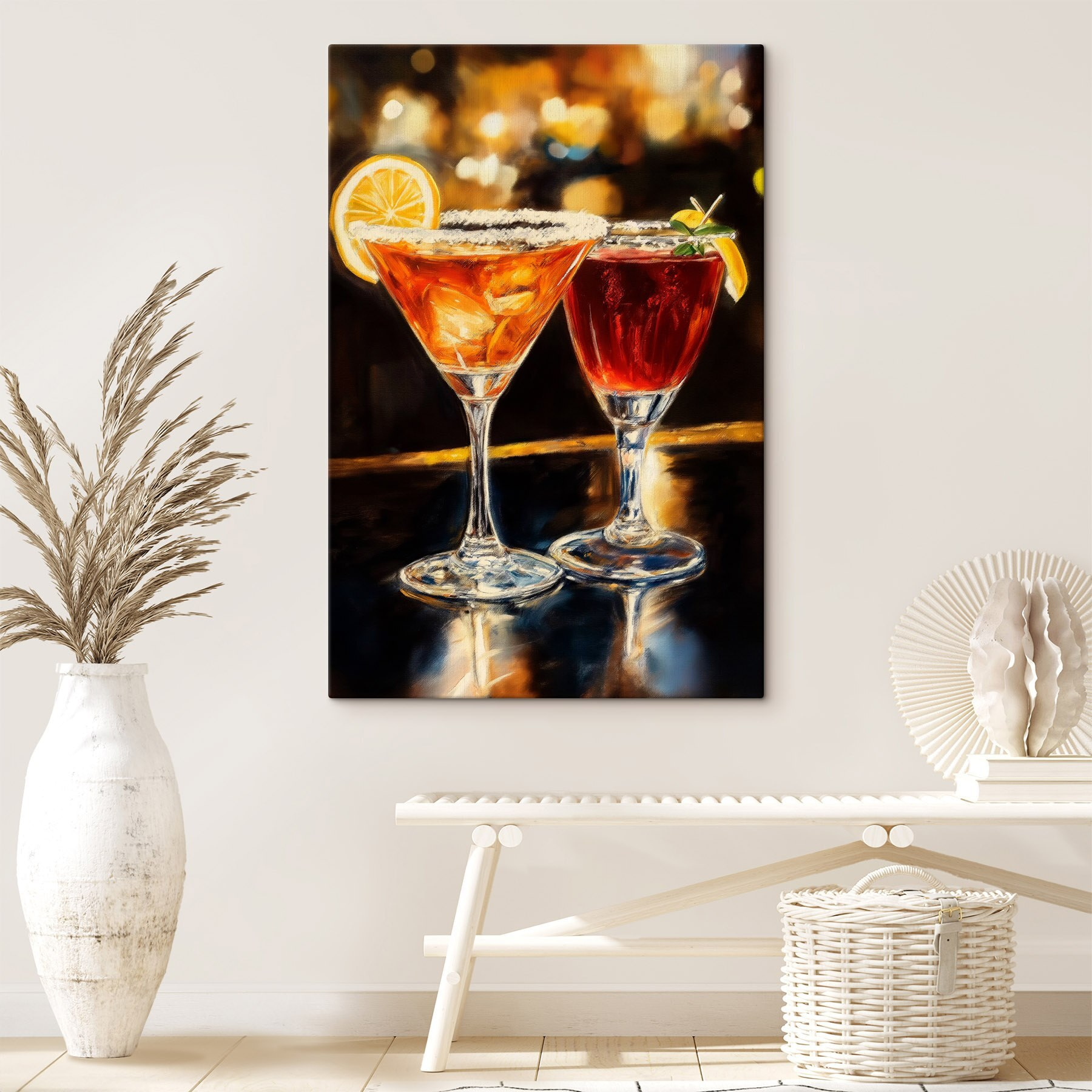 Two glasses of drinks on a table