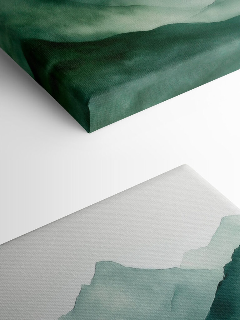 Painting of mountains and fog