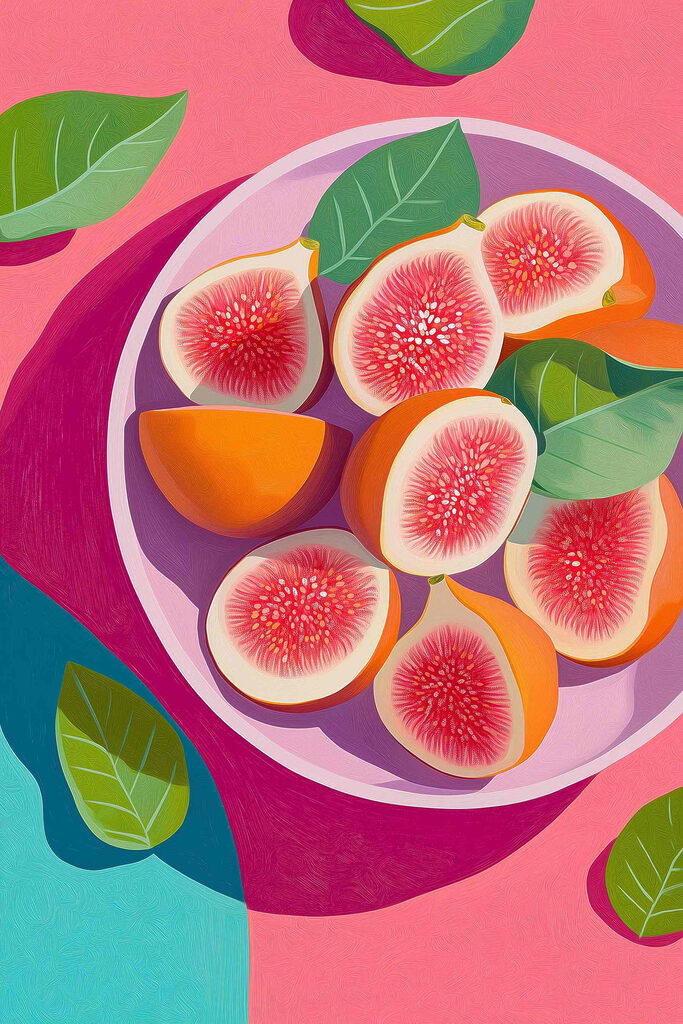 Bowl of fruit with leaves