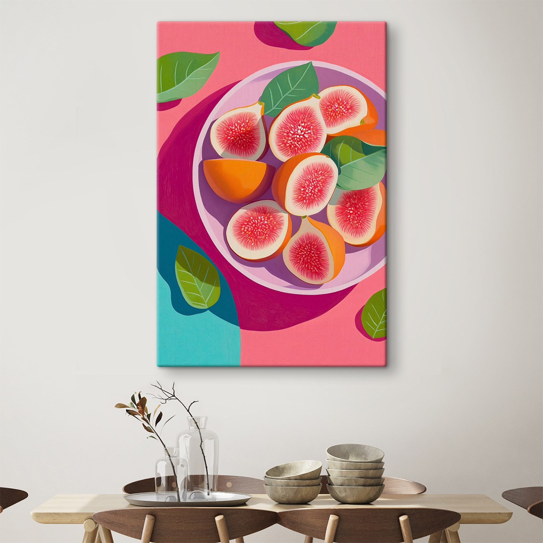 Bowl of fruit with leaves