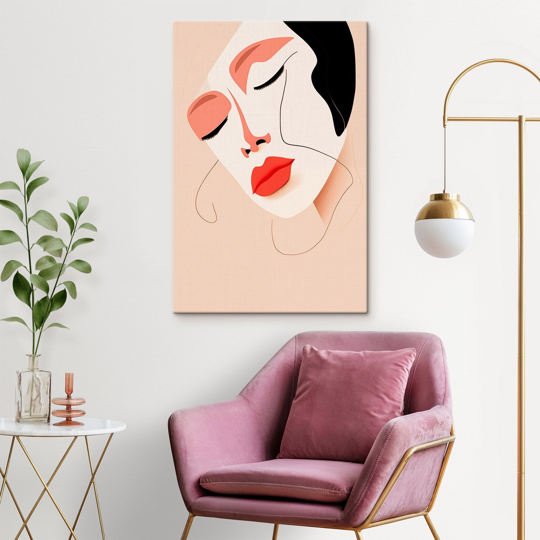 Woman with red lips and black spots on her face Woman with red lips and black spots on her face