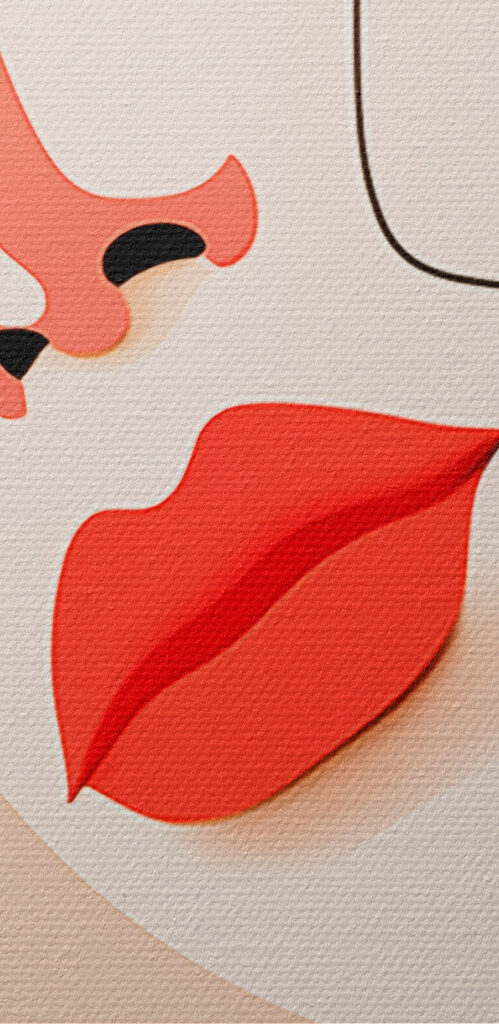 Woman with red lips and black spots on her face Woman with red lips and black spots on her face