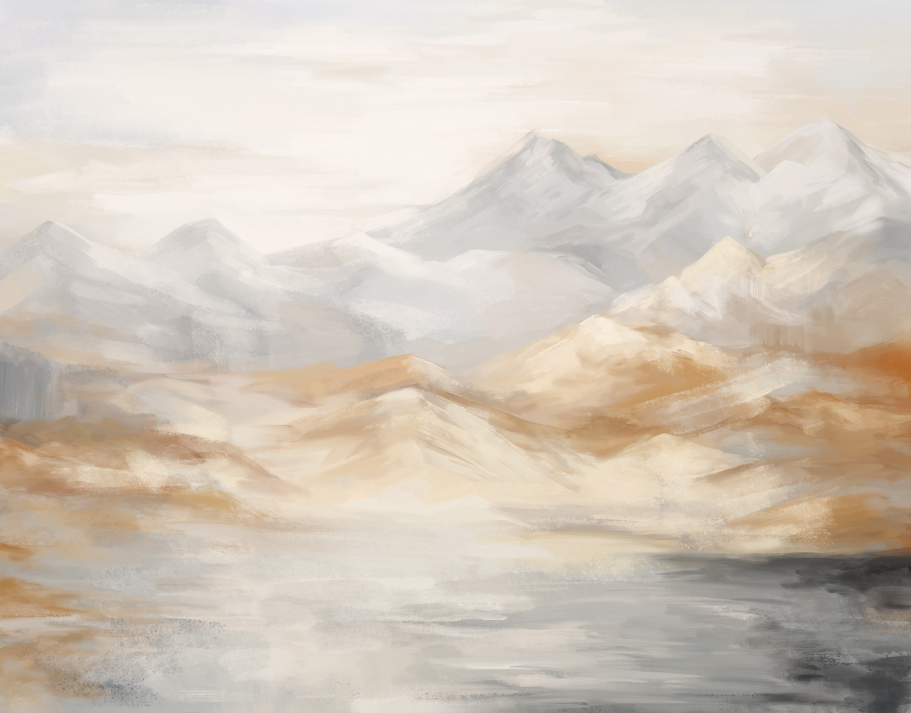 Painting of mountains and water