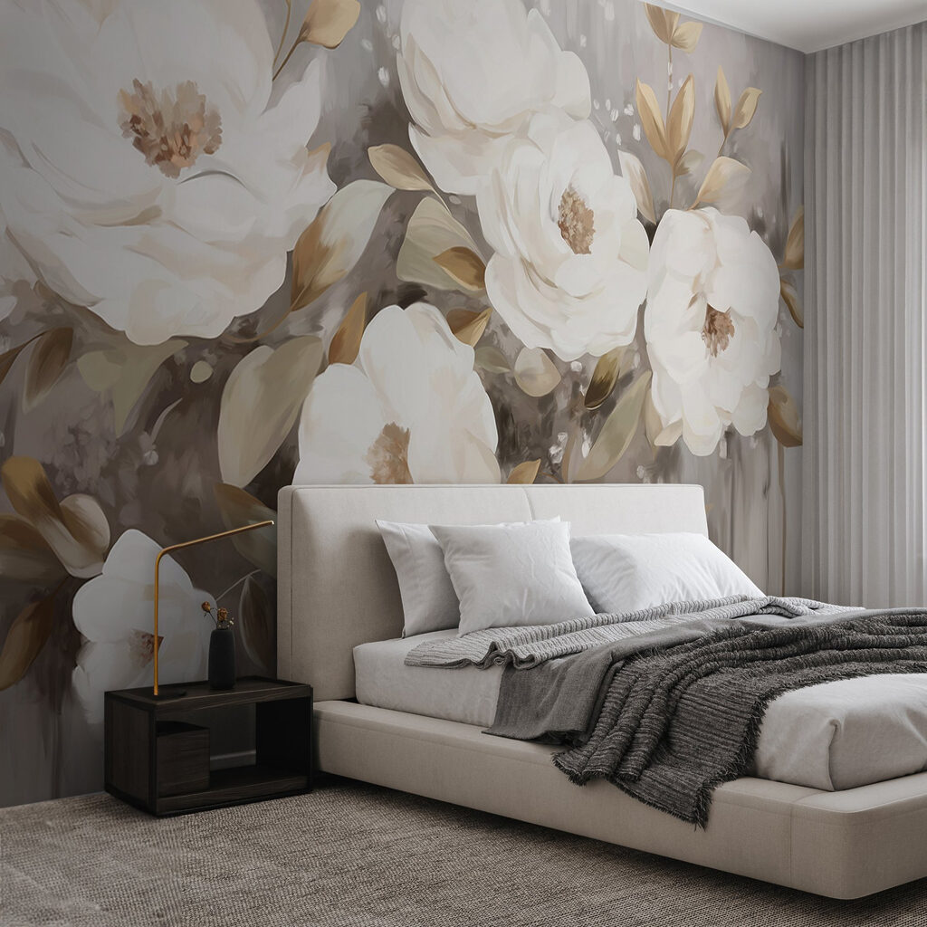 Painting of white flowers and leaves Painting of white flowers and leaves