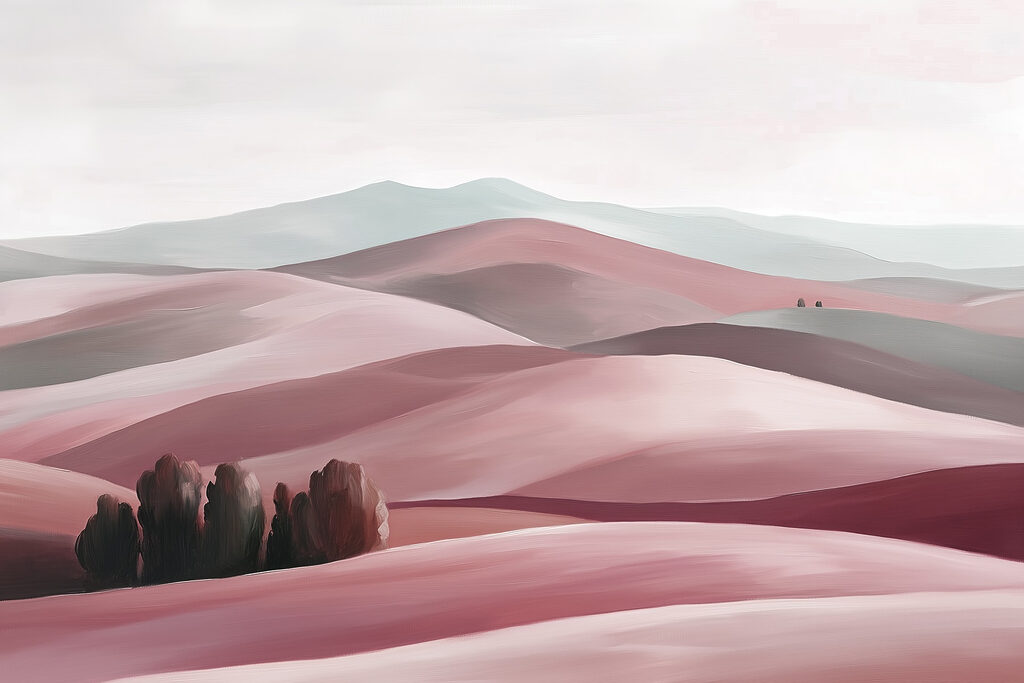 Landscape of hills with trees