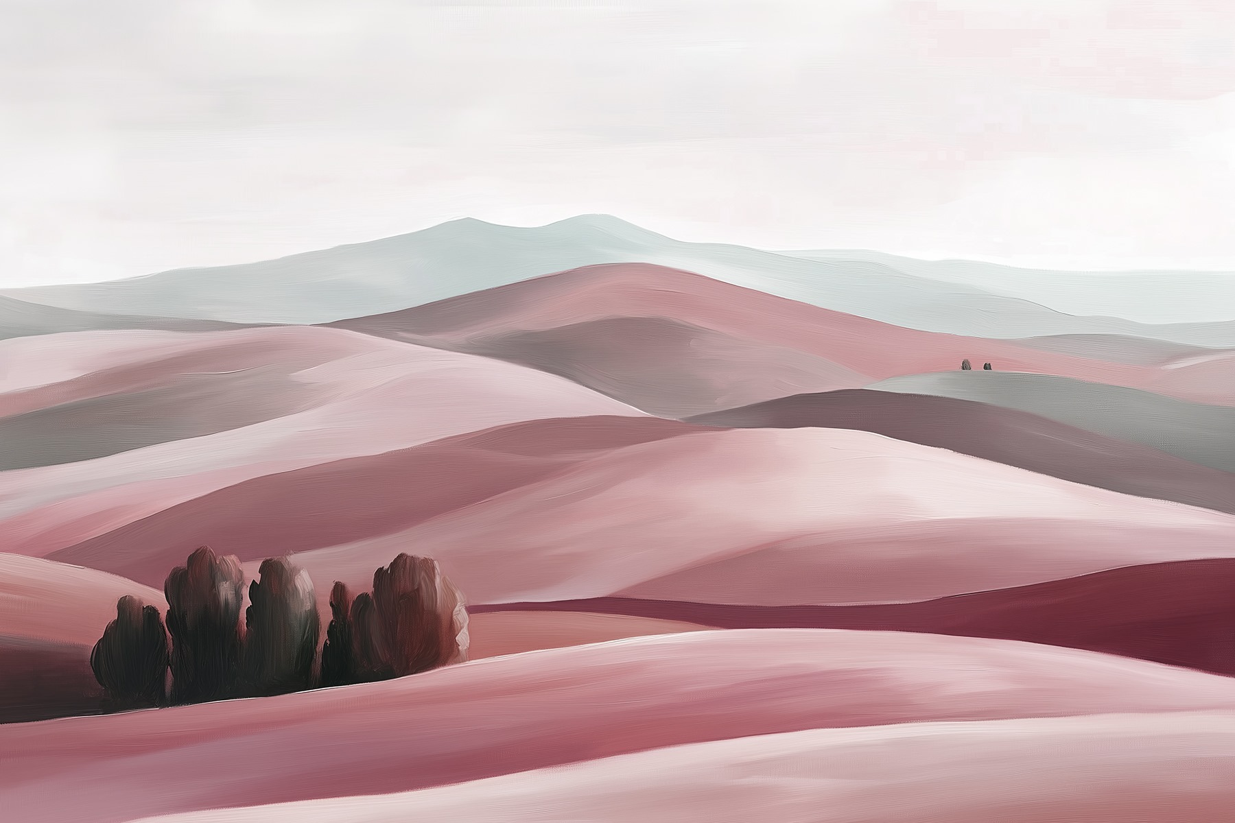 Landscape of hills with trees