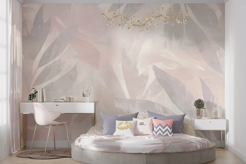 White and pink background with leaves White and pink background with leaves