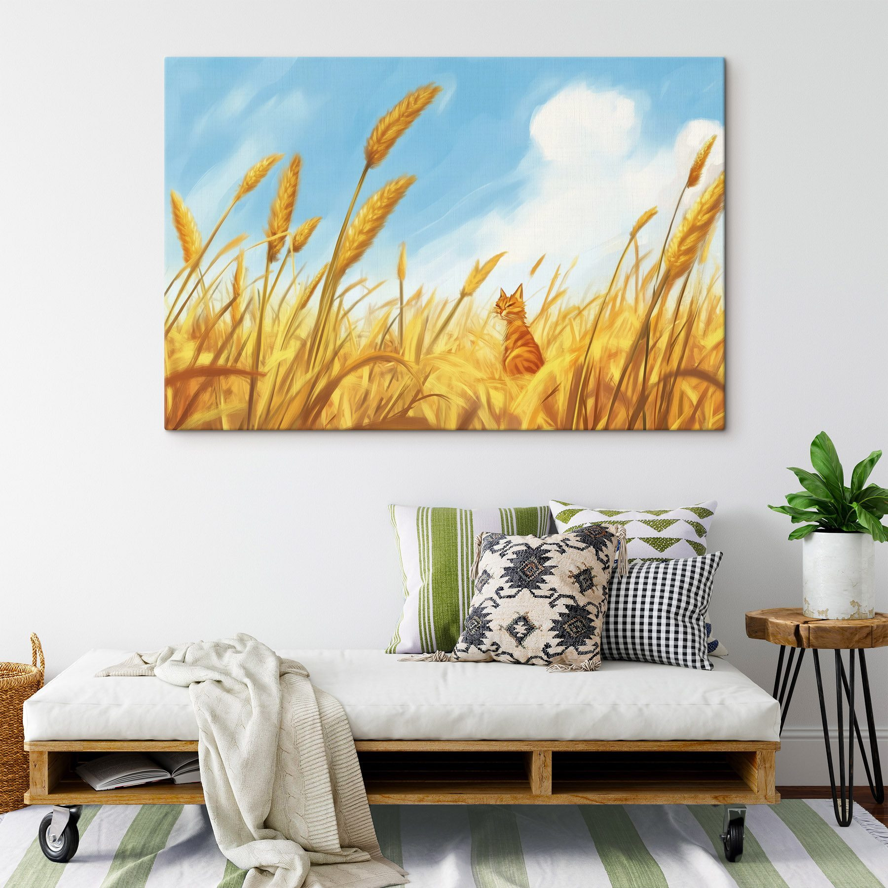 Cat sitting in a wheat field