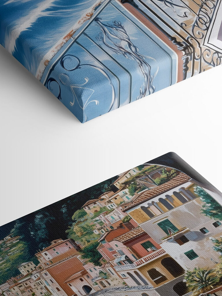 Balcony overlooking a beach and a town