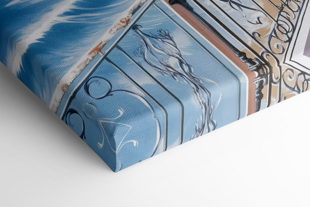 Balcony overlooking a beach and a town