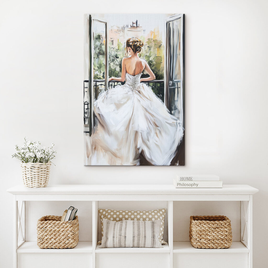 Painting of a woman in a white dress Painting of a woman in a white dress