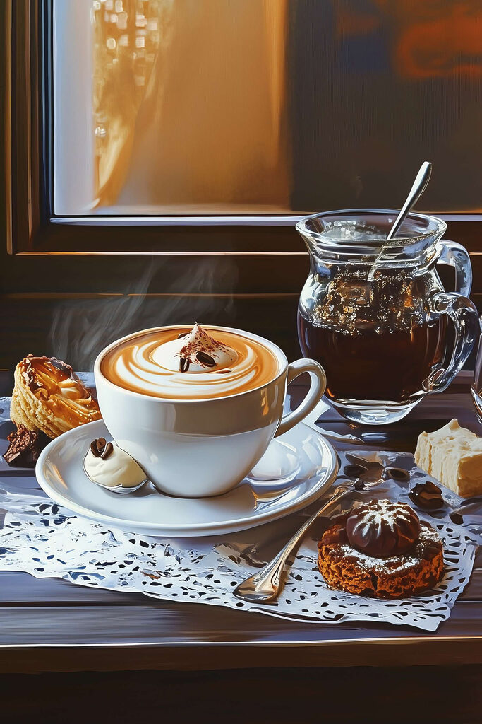 Cup of coffee and a pitcher of tea Cup of coffee and a pitcher of tea