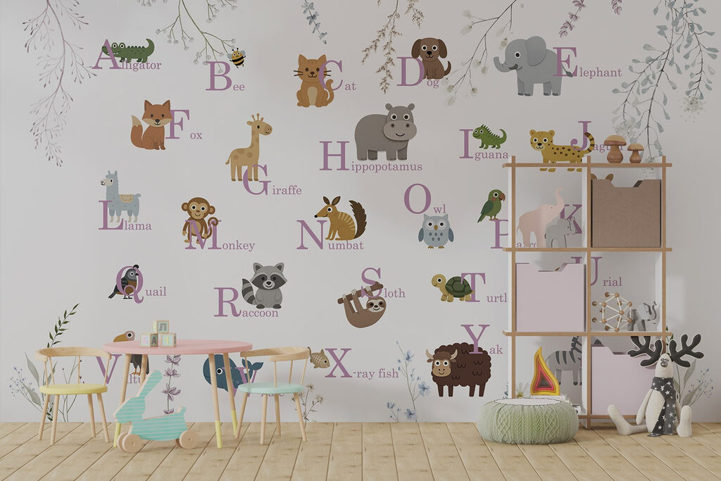 Wallpaper with animals and letters Wallpaper with animals and letters