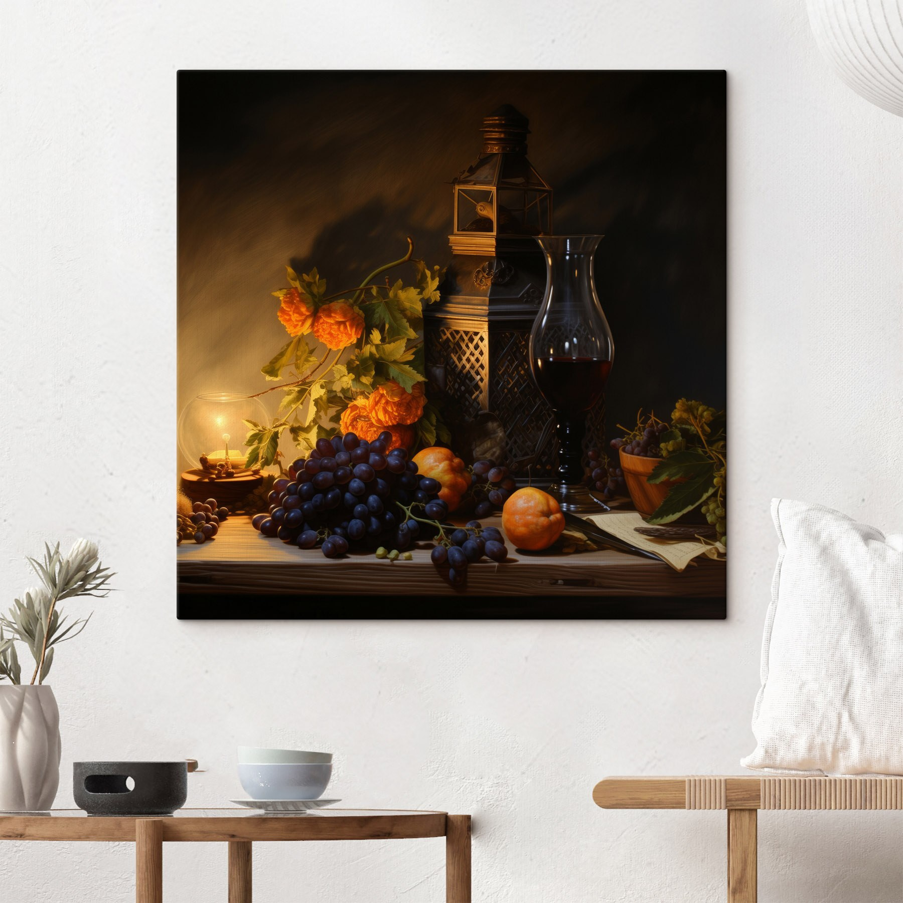 Still life with fruits and a candle