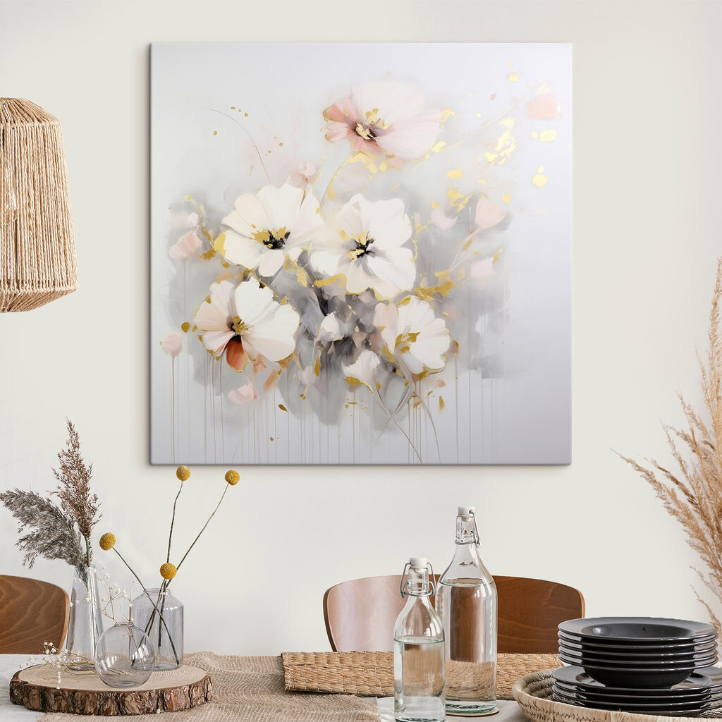 Painting of flowers on a white surface