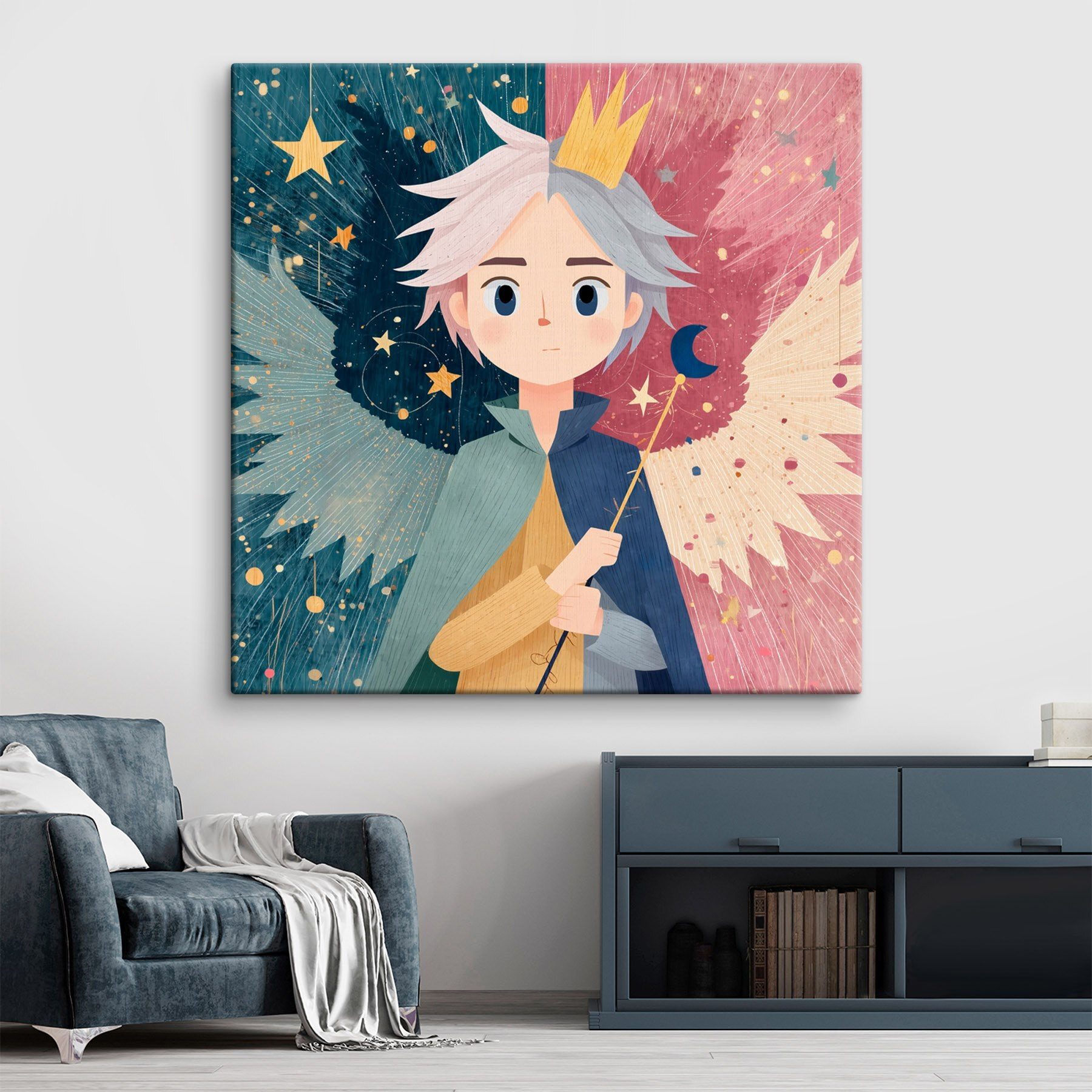 Cartoon of a boy with wings and a crown Cartoon of a boy with wings and a crown