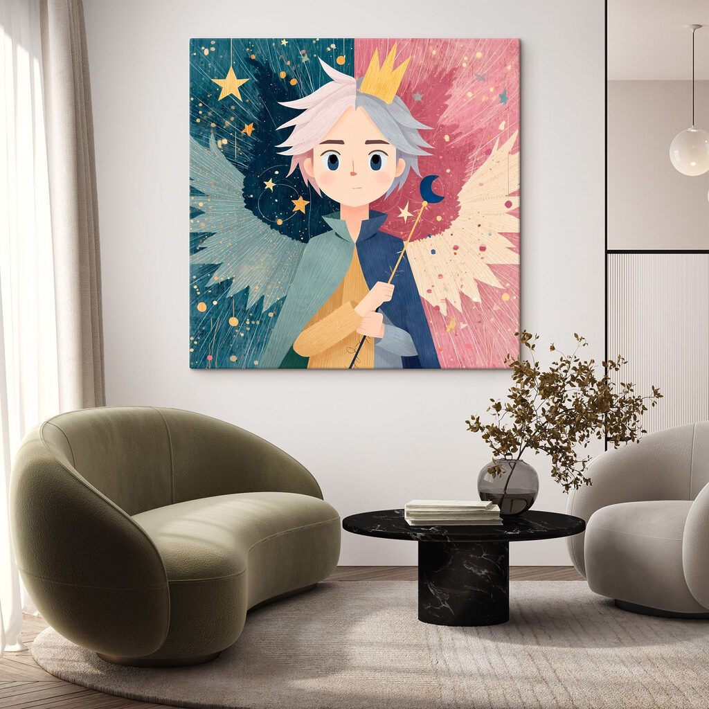 Cartoon of a boy with wings and a crown Cartoon of a boy with wings and a crown